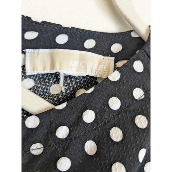 Michael Kors Women's Top Side Tie Button Close Black Polka Dot Size Large - Picture 3 of 13